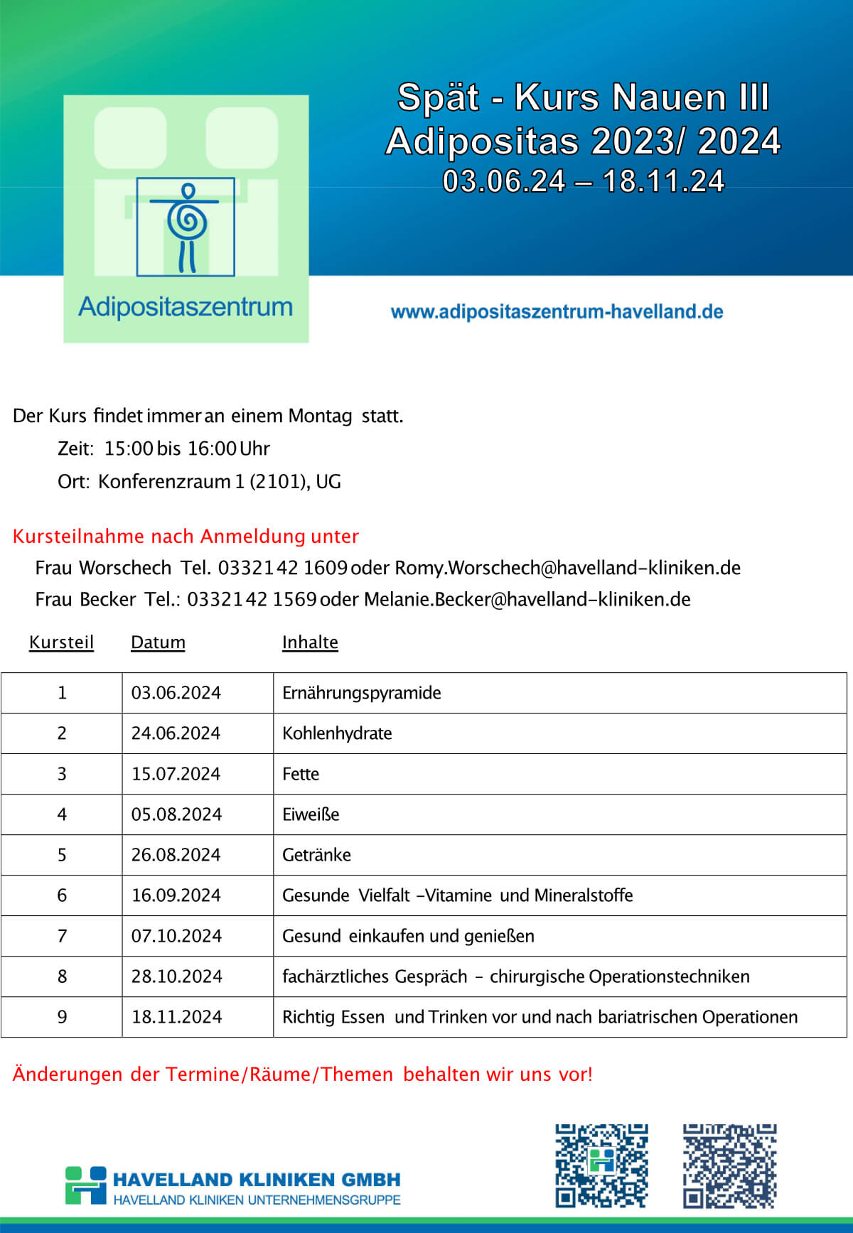 Adipositaszentrum Havelland - Spät-Kurs Nauen III